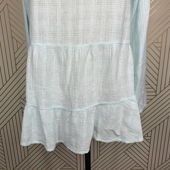 Wrap London Button Front Peplum‎ Linen Top Blouse in Mint Blue Size US 8 - Picture 9 of 12